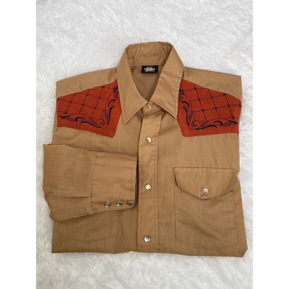 70's Easy Does It Western Pearl Snap Shirt Embroidered Yoke USA cowboycore M - Picture 14 of 14
